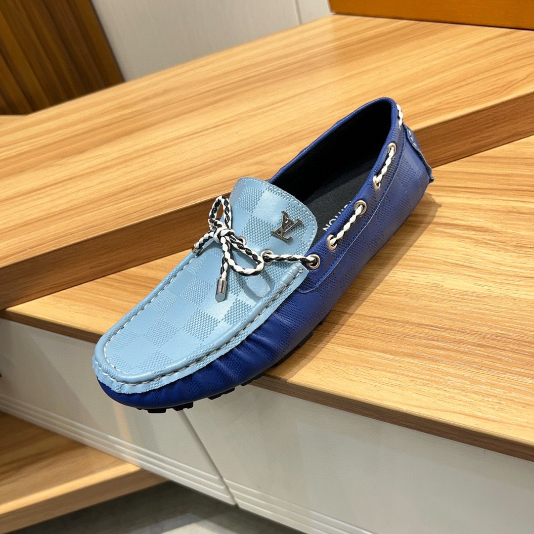 Louis Vuitton Light Blue & Navy Driving Loafers — front