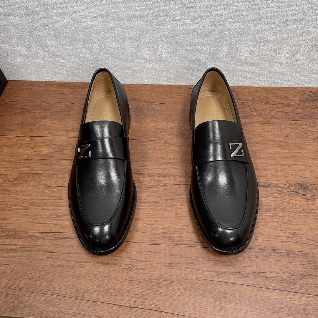 Zegna Black Metal-Accent Loafers — front