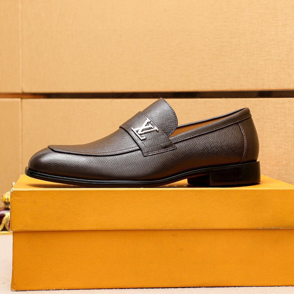 Louis Vuitton Dark Brown Textured Loafers — side