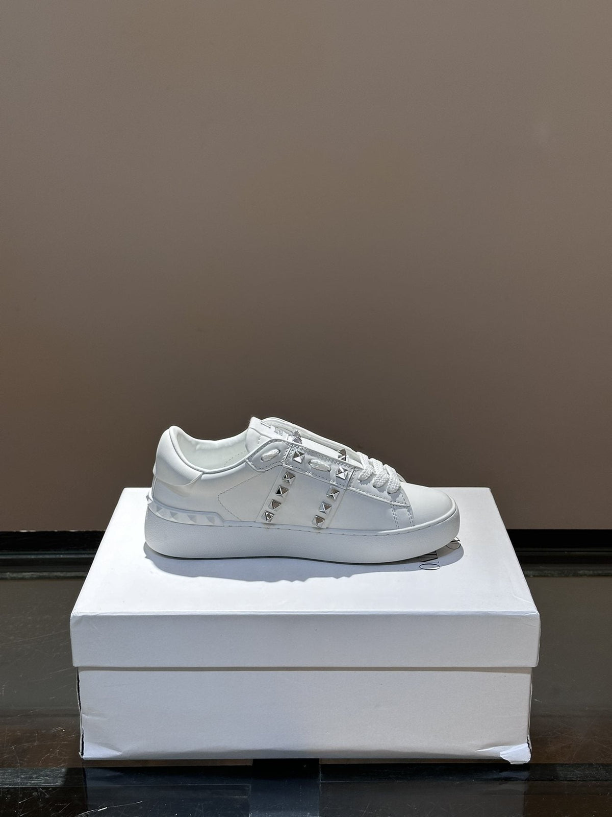 Valentino White Studded Low-Top Sneakers — side