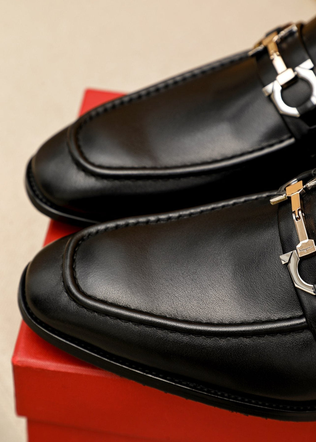 Salvatore Ferragamo Black Buckle Loafers — detail
