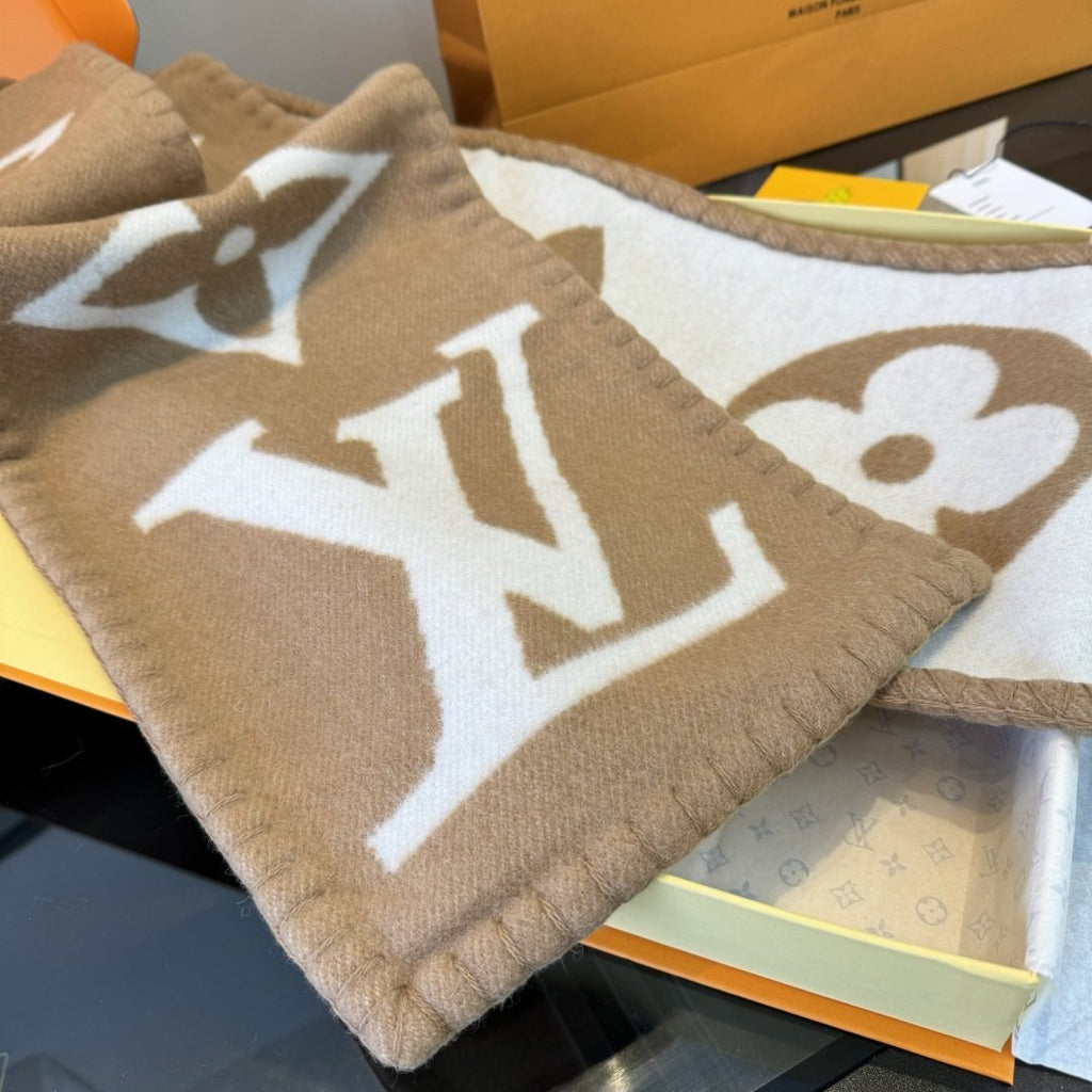 Louis Vuitton Tan & Cream Monogram Scarf — detail