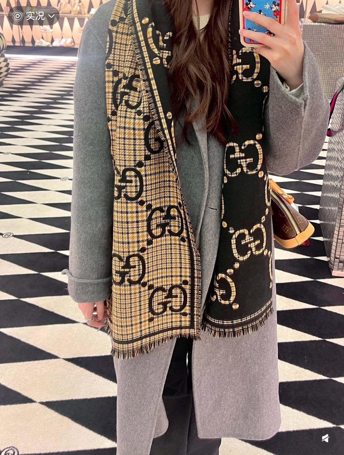 Gucci Fringed Motif Scarf — model