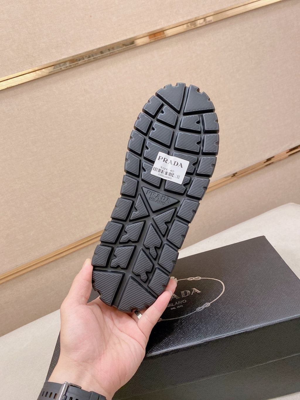 Prada Triangle Plaque Low-Top Sneakers — back