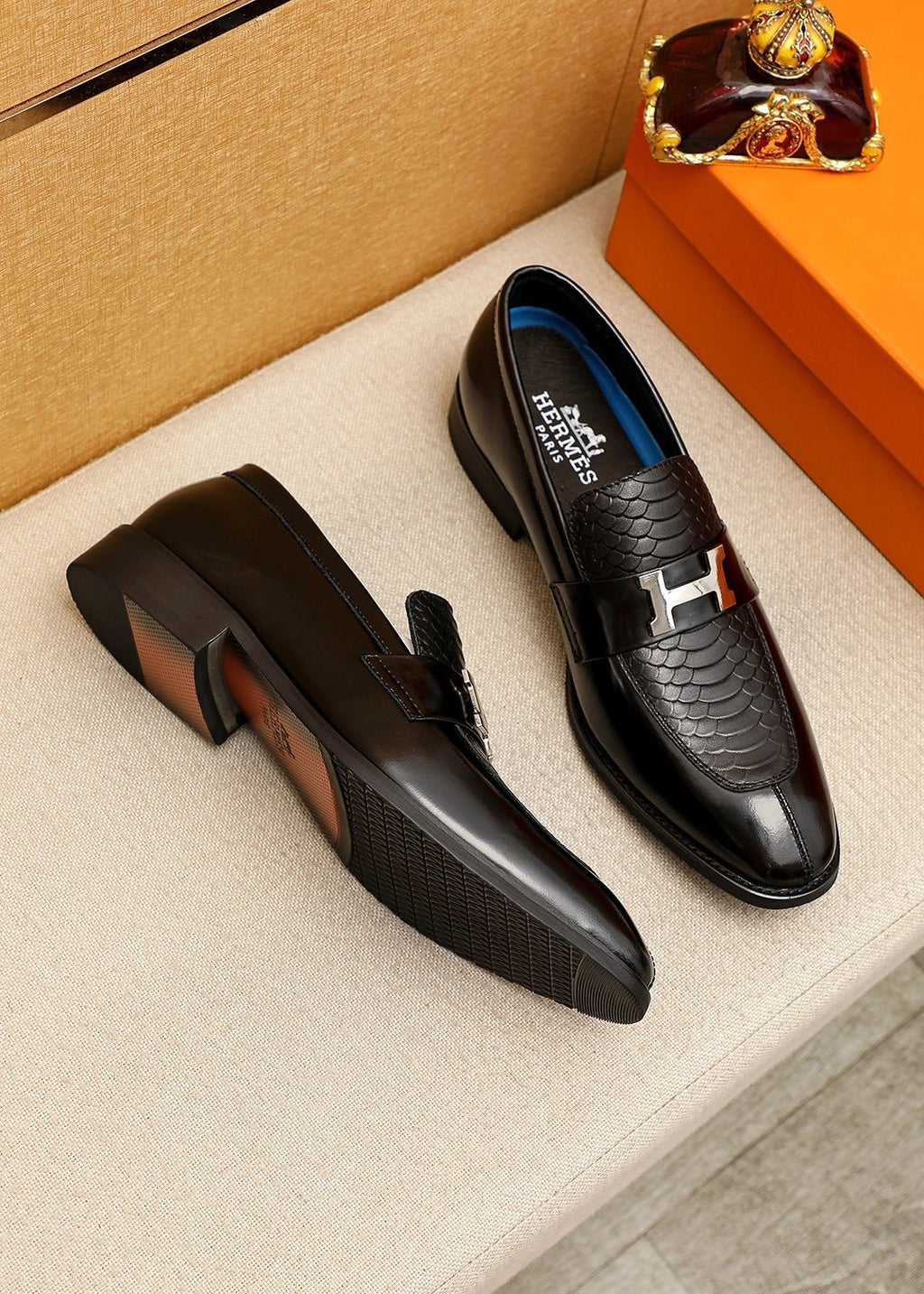 Hermès Textured H-Hardware Loafers — front