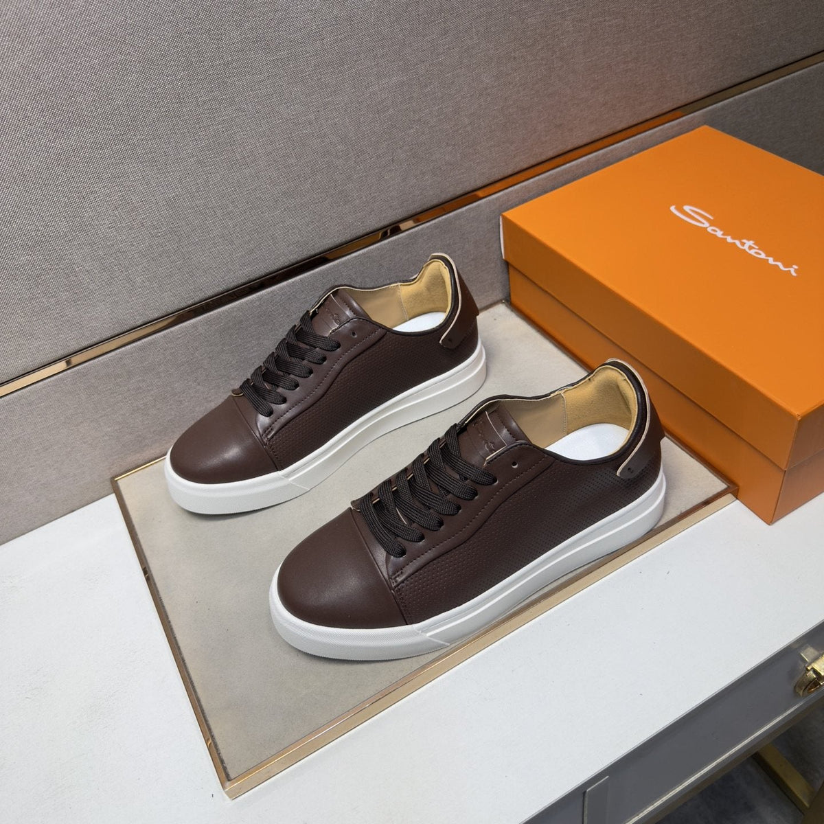 Santoni Navy Blue Low-Top Sneakers — front