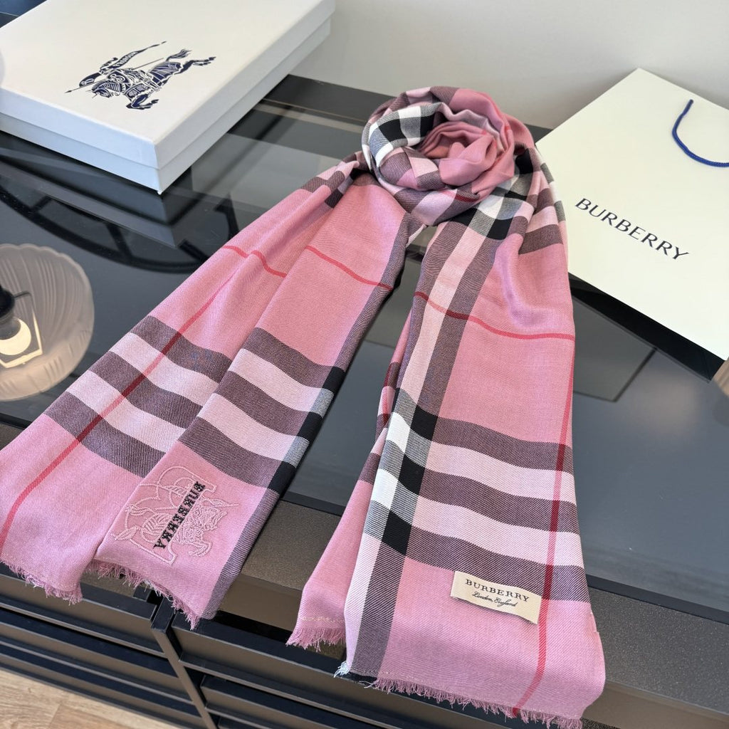 Burberry Plaid Fringe Cashmere Scarf — front