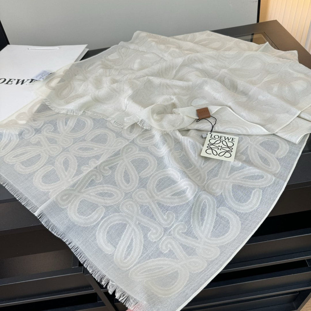 LOEWE Ivory Anagram Fringe Scarf — front