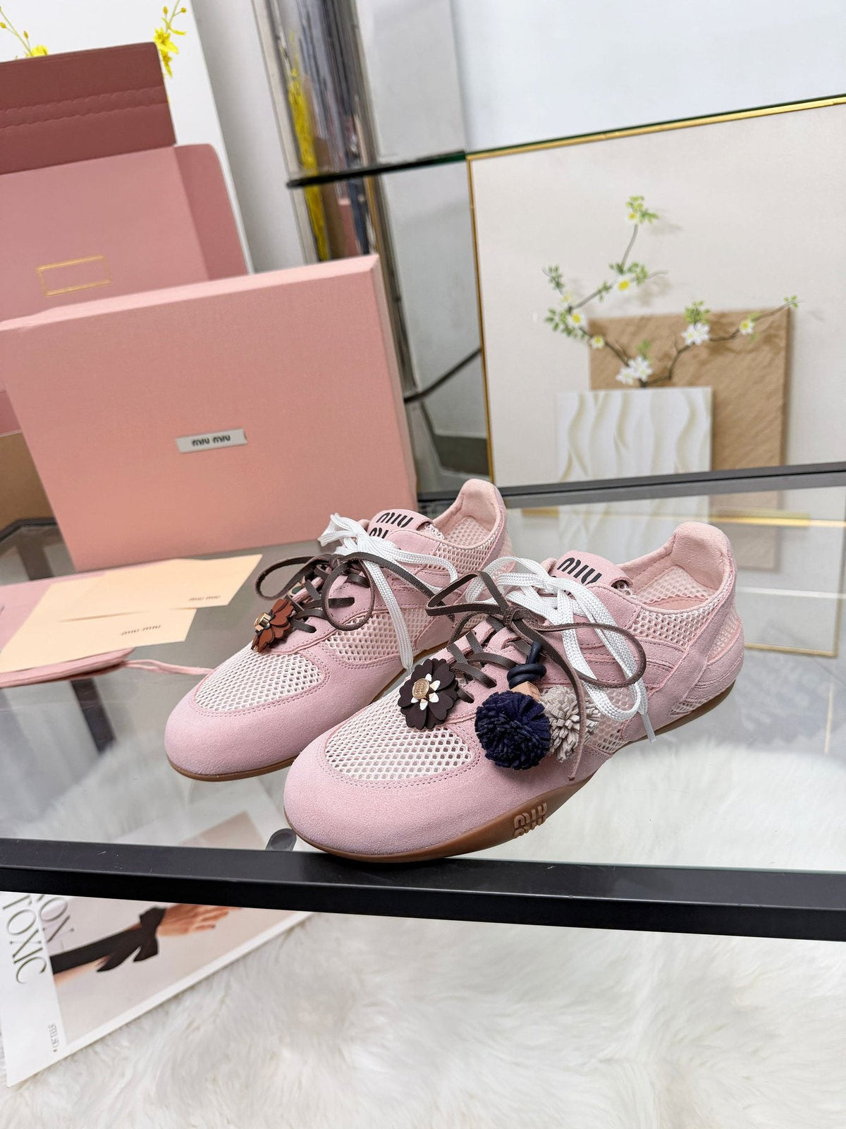 Miu Miu Floral Charm Sneakers — front